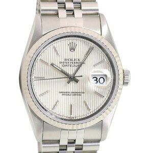 ROLEX DATEJUST SILVER TAPESTRY INDEX DIAL STEEL FLUTED JUBILEE WATCH 36 MM 16014